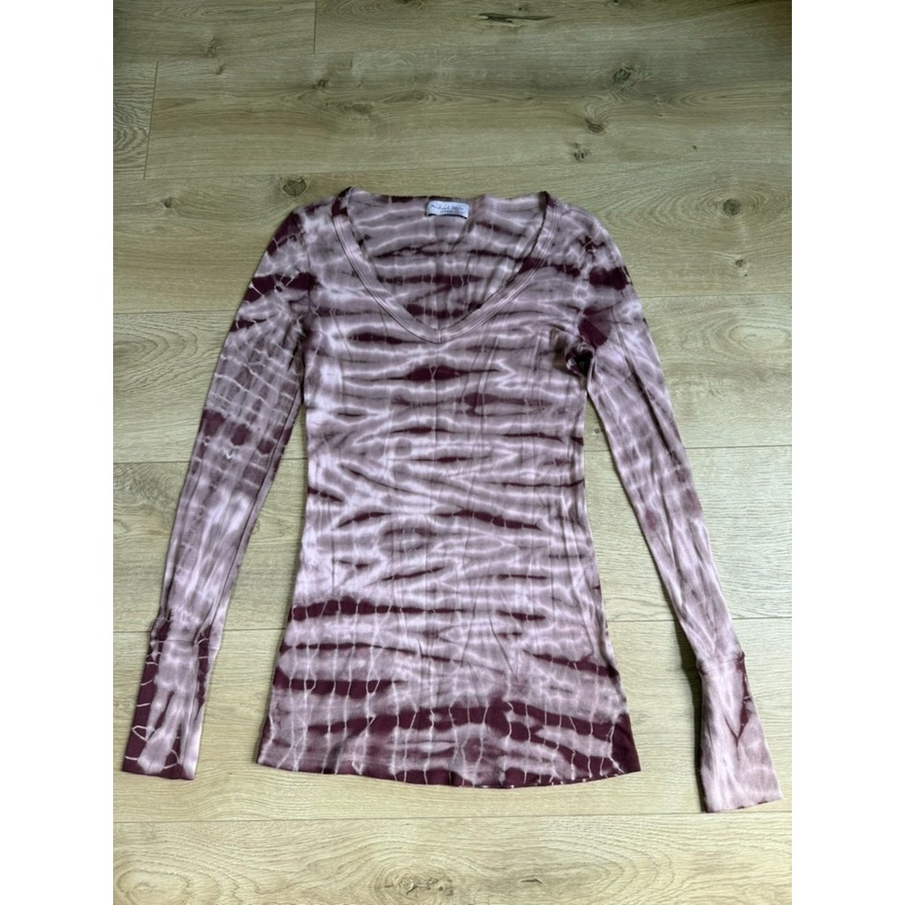 EUC Michael Stars long-sleeve tie-dye V-neck fitted T-shirt stretch size OS